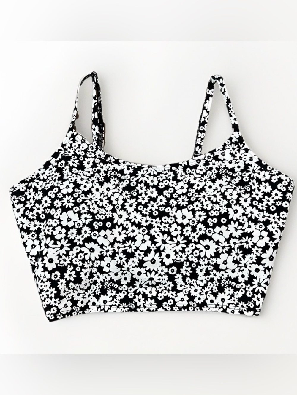 PINK Active Victoria's Secret Black/White Floral Print Long Line Sport Bra Sz M
